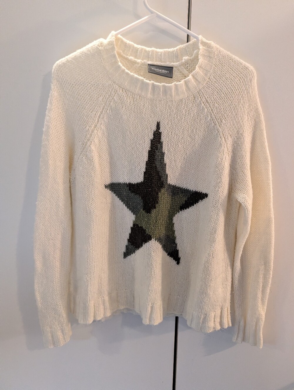Wooden Ships Woman's S/M Camoflauge Star Crewneck Sweater - Cream